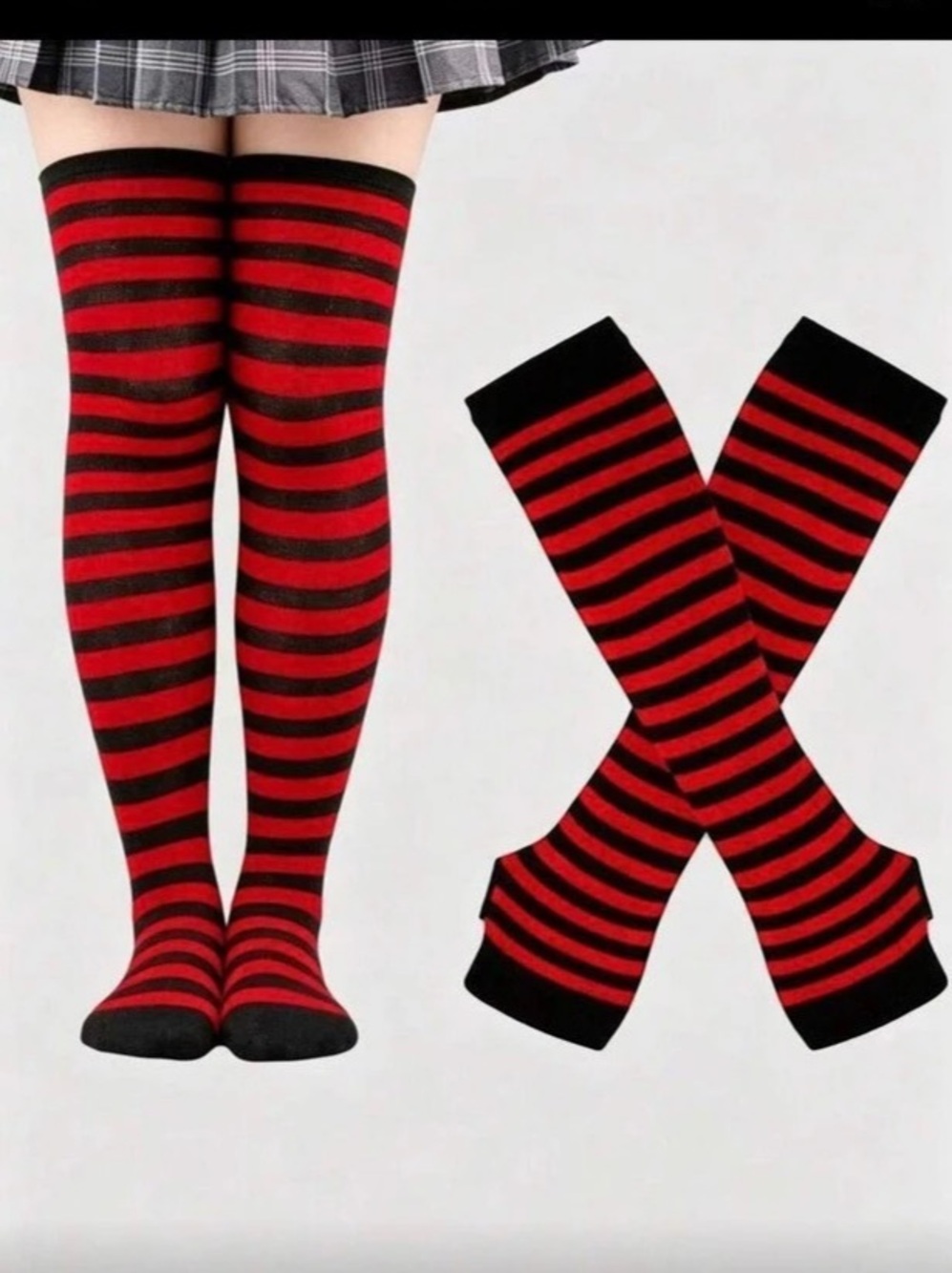 Red & Black Striped Knee-High Socks